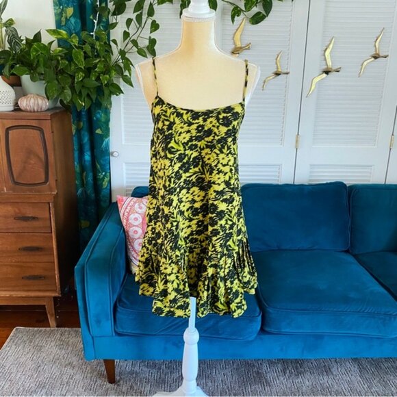 Urban Outfitters | Camille Mini Frock Dress Yellow Green Digitized Floral Print - Picture 3 of 16